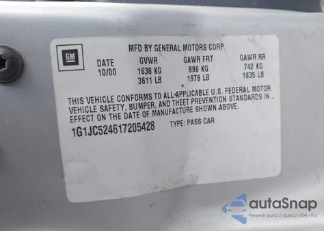 2001 Chevrolet Cavalier из США, поврежденный, VIN 1G1JC524617205428